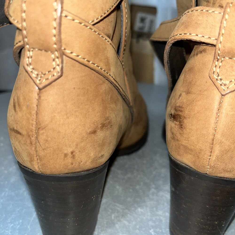 L.K. BENNETT "ALEENA" brown cognac suede short boots Shoe Size 37.5 / 7.5 - Picture 3 of 7